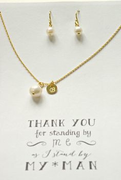 "Freshwater Pearl Personalized Necklace and Earrings set with initial - Gold Vermeil over Sterling Silver Bridesmaid White Pearl Dangle Necklace and  Earrings - Bridesmaid Jewelry Gift - Bridal Party Gifts Chain, initial, earring hooks and all components are sterling silver and gold vermeil over sterling silver. These are high quality fresh water pearls with beautiful luster.  ♥ Set without initial http://etsy.me/1QpXMBH ♥ Similar Designs in other colors http://etsy.me/1Y39zuF  ♥ More Designs in Elegant Initial Pendant Necklace For Wedding, Elegant Wedding Initial Pendant Necklace, Elegant Round Initial Necklace For Wedding, Gold Initial Necklace For Wedding On Mother's Day, Gold Initial Necklace For Wedding And Mother's Day, Elegant Initial Necklace For Bridesmaid Gift, Elegant Initials Jewelry For Wedding, Personalized Initial Pendant Jewelry For Wedding, Sterling Silver Initial Necklace For Wedding And Mother's Day