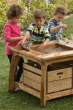 ully weatherproof construction makes this the perfect outdoor sensory table. Two durable recessed pans allow you to offer two materials at the same table. Large drain makes clean up easy. The three crates below the table keep loose parts and sand toys close at hand. Choose from two age-appropriate heights. Outdoor Sensory Table, Table Large, Sand Toys, Sensory Table, Water Table, Outdoor Play Equipment, Loose Parts, Play Equipment, Water Play