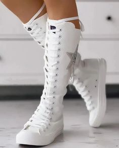 Purple Sneakers, Stunning Shoes, Canvas Boots, Jumpsuit Outfit, Zipper Boots, Gym Shoes, Round Toe Heels, Boots Knee