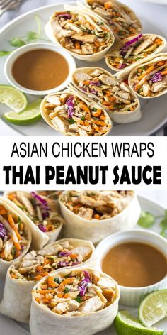 Asian Peanut Chicken Wrap - Simplykitch Asian Chicken Wraps, Thai Peanut Sauce, Thai Peanut, Peanut Chicken, Asian Chicken, Think Food, Chicken Wraps, Peanut Sauce, Asian Cooking