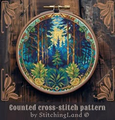 a cross - stitch pattern on a wooden background with the words, counted cross - stitch pattern by stitchingland