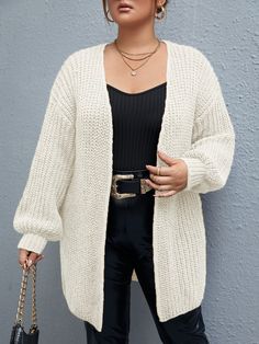 Beige Outfit Plus Size, Long Cream Cardigan Outfit, Cream Cardigan Outfit Plus Size, Plus Size Cardigan Outfit, Cheap Oversized Beige Cardigan, Casual Cardigan Outfits, Cardigan Outfit Plus Size, Beige Cardigan Outfit, Beige Long Sleeve Soft Knit Cardigan