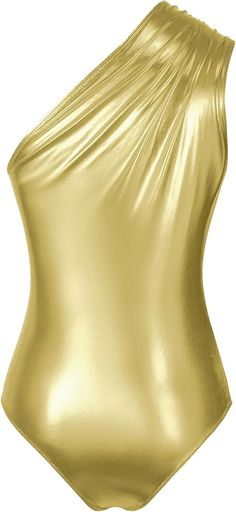 a shiny gold bodysuit on a white background