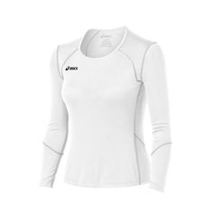 a women's long sleeved shirt in white with black lettering on the chest