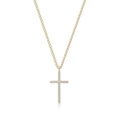 925 Silver Necklace 16”+2“ extension14K Gold plated+EcoatVertical Cross Pendant measures 1” Cross contains: CZ 1.4mm*25pcsCurb chain chain measures 2.3mm width Gold Stainless Steel Pendant Cross Necklace, Gold Cross Necklace With Nickel-free Cross Pendant, Gold Cross-shaped Cubic Zirconia Diamond Necklace, Nickel-free Metal Cross Pendant Necklace, Yellow Gold Diamond-cut Crucifix Necklace, Silver 925 Necklace, Domed Ring, Cross Pendant Necklace, Recycled Silver