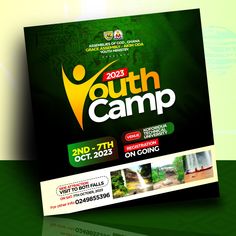 a flyer for a youth camp with an image of a person on the front and back