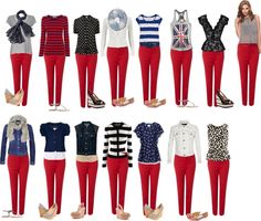 "Capsule Wardrobe -- S3" by cocogolightly on Polyvore Red Jeans Outfit, Outfit Pantalon Rojo, Red Pants Outfit, Mode Tips, Clothes And Shoes, Red Jeans, Outfit Jeans, Red Pants, Red Outfit