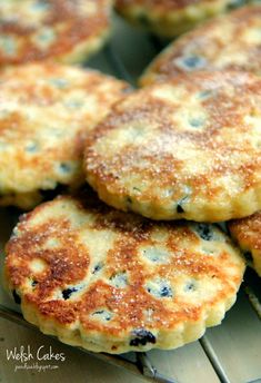 blueberry pancakes cooling on a wire rack