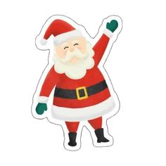 a santa clause sticker with his arms in the air