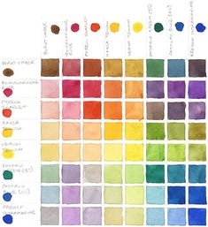 a color chart with different shades of paint in each section and the colors below it