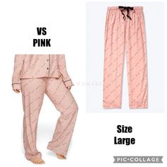 Victoria's Secret Pink Flannel Sleep Pants Color: Misty Rose Pink With Allover Black Love Pink Script Logos Size: Large - 29.5” Inseam - Drawstring Waistband - Flannel Fabric - Imported Cotton/Modal Pic #4 Contains Additional Product Details Brand New In Online Packaging Bundle Any 2 Or More Items For A 25% Discount Pink Sleep Bottoms Long Pants, Pink Long Pants For Bedtime, Pink Sleepwear Pants For Lounging, Pink Sleepwear For Pajama Party, Pink Long Pants Sleepwear For Pajama Party, Pink Long Pants For Sleepover, Pink Long Pants For Sleepovers, Vs Pink Pajamas, Pink Pj Pants