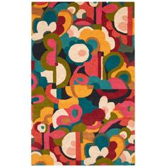 a colorful rug with abstract shapes on it