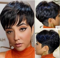 Short Black Pixie Cut Wavy Wig None Lace Human Hair Wigs Natural Woman Daily. Made of 100% Human Virgin hair, silky, softness and smoothness. Shedding and Tangle free. Shedding and tangle free, chemical free, harmless to your health. Black Short Cuts, Short Cut Wigs, Stylish Short Hair