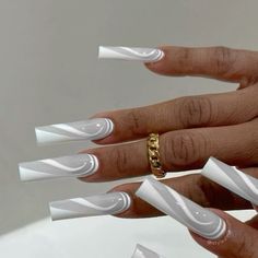 Off White Nails With Designs, White Tip Design Nails, White Long French Tip Nails, White Acrylic Nails Designs Ideas, Acrylic Nail Designs White, White On White French Tip Nails, Milky White Nail Ideas, White Nail Set, White Long Nails