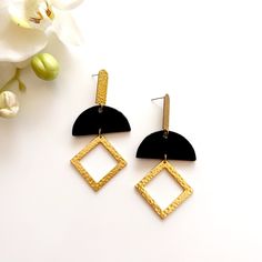 NEW Handmade Multi Color Dangle Earrings Golden Dangle - Etsy Elegant Adjustable Geometric Earrings, Handmade Minimalist Dangle Plug Earrings, Minimalist Handmade Dangle Plug Earrings, Adjustable Geometric Minimalist Earrings, Adjustable Minimalist Geometric Earrings, Fancy Hands, Earrings Golden, Brass Accessories, Ceramic Earrings