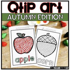 two apples and an apple coloring pages with the words dip art written in red on them