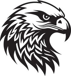 an eagle's head is shown in black and white, with sharp lines on it