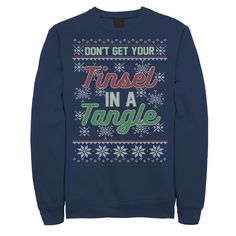 He'll love wearing this Men's Ugly Sweater Don't Get Your Tinsel In A Tangle Graphic Fleece Pullover. Crewneck Long sleeves FABRIC & CARE Cotton, polyester Machine wash Imported Size: XXL. Color: Navy. Gender: male. Age Group: adult. Gangsta Wrapper, Christmas Clothes, Taylor Swift Funny, Christmas 2023, Clothes Ideas, Ugly Sweater, Ugly Christmas, Christmas Outfit, Christmas Shirts