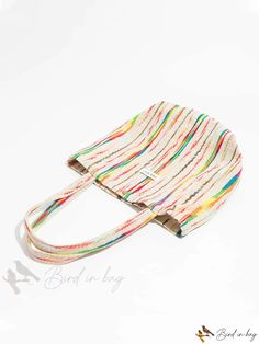 Bird in Bag - Designer Handbag with Buckle Closure and Capacity for Womens Shoulder Bag with Rainbow Vertical Striped Fabric Tote Oversized Pattern, Colorful Handbags, Fabric Tote Bags, Fabric Tote, Striped Fabric, Designer Handbag, Bag Style, Vertical Stripes, Bird In Bag