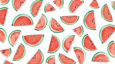 watermelon slices on a white background with green and red stripes, all in the same pattern