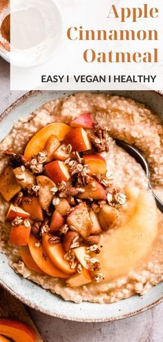 oatmeal with apples and cinnamon in a bowl