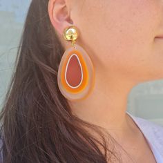 "Clip-On Gold and Orange Statement Earrings, Orange Clip On Statement Earrings, Big Clip-On Earrings, Oversized Acrylic Earrings --------------------------------------------------------------------------------------------------------------------------------------------------------------------------------------------------------------------------------------------------------------------- Coral Orange colorful tones geometric earrings make a fun statement while still being lightweight. Perfect fo Retro Teardrop Earrings For Pierced Ears, Retro Teardrop Earrings As Gift, Gold And Orange, Sparkly Ring, Modern Bracelets, Chunky Chain Necklaces, Earrings Big, Garnet Earrings, Silver Chain Bracelet