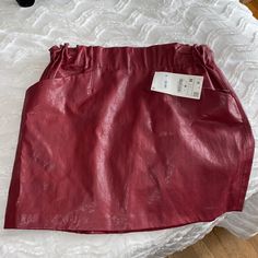 Zara Red Leather Skirt. Brand New With Tags Never Worn Red Mini Skirt With Pockets, Chic Red Mini Skirt For Fall, Trendy Red Skirt With Pockets, Casual Burgundy Summer Skirt, Chic Burgundy Skirt For Night Out, Casual Red Mini Skirt For Night Out, Red Casual Skirt For Night Out, Casual Red Skirt For Night Out, Chic Burgundy Skirt