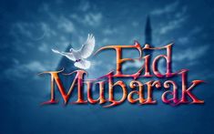 the words eid mubarak with a white dove flying above it