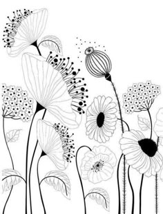 black and white drawing of flowers