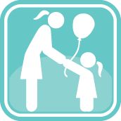 an image of a woman holding a child's hand with balloons in the air