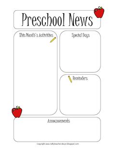 the preschool news page with an apple and pencil on it, which includes information for students to use