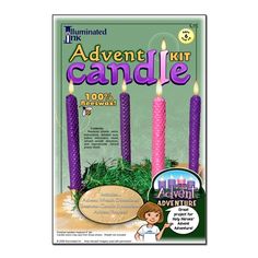 an advertise for candles that are purple and pink with the words, adventure kit candle