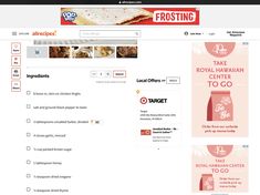 the website for frosting company is displayed in red and white, with an image of food