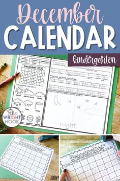 the december calendar is shown with writing and numbers on it, along with pencils