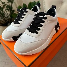 Brand New Hermes Bouncing Sneakers Size : 35 Include Box And Dust Bags Hermes Sneakers, Hermes Shoes, White Leather Sneakers, Trainer Sneakers, Shoes Brand, Athletic Sneakers, Sneakers White, Sneakers Black, Leather Sneakers