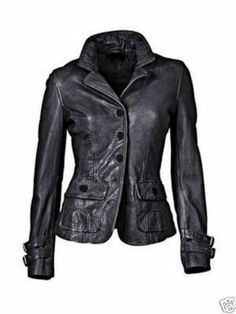 Women Slim Fit Motorbike Cafe Racer Genuine BJW9 Black Handmade Leather Jacket Product Specifications: - Available In Premium Quality Real Leather Material. - Attractive Style With Outer & Inner Pockets. - Made With Great Consideration to Produce Great Product. - Inside Soft Polyester lining. - Front Closure YKK Zipper. - Hand Made :- Brilliantly Designed, Professionally cut & Premium Stitching throughout as per International Standards. - Brand New With Tags  - All Studs Are Absolutely Rust Free. - All Materials Are Tested According to European Standard. - If You Confused With The Size Then Just Message Us With Your Chest Size We Will Suggest You Best Size To Select Also You Can Find Size Chart Along With Product Images. - 100% Money Back Guarantee!! We have Created these unique designs fo Lambskin Leather Blazer, Fitted Biker Jacket, Womens Black Leather Jacket, Leather Blazer Jacket, Lambskin Leather Jacket, Real Leather Jacket, Motorcycle Women, Line Jackets, Leather Blazer