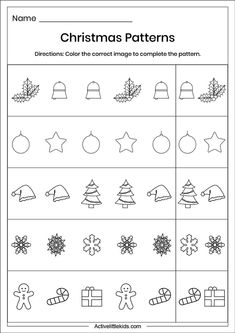 christmas pattern worksheet for kids to practice their handwriting and color the patterns on