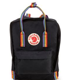 From Fjallraven&#x2C; the K nken Rainbow Handle Backpack features: Vinylon includes seat pad stored in an inside pocket in the back of the main compartment2 open side pockets and one zippered pocket on the front Nam label inside main compartment Approx. 38cm H x 27cm W x 13cm D; 16L volumeApprox. 0.66 lb weight Imported.Special edition and part of the Artic Fox Initiative supporting climate/enviormental projects Kanken Sling, Rainbow Backpack, Save The Arctic, Kanken Classic, Fjällräven Kånken, Kanken Mini, Matching Keychains, Black Rainbow, Laptop Rucksack