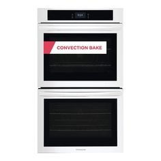 two ovens side by side with the words convection bake on them