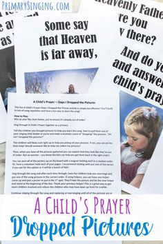 A Child's Prayer Singing Time Idea - Dropped Pictures a fun and simple easy prep activity for Primary Music Leaders teaching A Child's Prayer for Old or New Testament Come Follow Me! A Childs Prayer Lds Singing Time, A Childs Prayer, Primary Program, Children Praying, Printable Lesson Plans, Primary Music