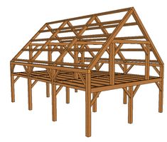 a wooden frame structure is shown with the roof trusss on top and bottom half