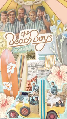 the beach boys collage with surfboards and people