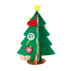 a felt christmas tree with an ornament on top