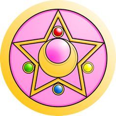 a pink and yellow star with five different colored balls in the shape of a circle