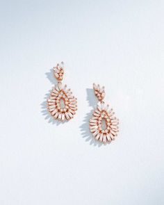 Suzanne Kalan Classic Diamond Mini Tear Drop Earrings in 18k rose gold Fireworks Design, Tear Drop Earrings, Diamond Drops, Diamond Drop Earrings, Baguette Diamond, Rose Gold Earrings, Color Swatches, Tear Drop, White Diamonds