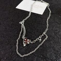 Length: 52cm Trendy Alloy Charm Necklaces, Trendy Alloy Charm Necklaces With Chain, Trendy Alloy Layered Chain Necklace, Trendy Alloy Layered Necklace With Chain, Trendy Multi-strand Charm Necklaces, Metal Snake Chain Charm Necklace, Trendy Alloy Delicate Chain Necklace, Trendy Metal Layered Necklace With Clavicle Chain, Trendy Multi-strand Layered Chain Necklace