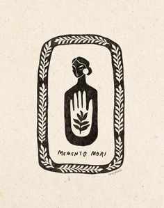 a black and white drawing of a hand holding a plant with the words mentid mori