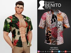 an image of a man with no shirt on wearing glasses and a hawaiian shirt that has been made to look like he's from benito top v2