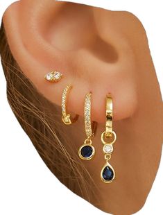 Blue Gold Plated Hoop Jewelry, Blue Hoop Earrings Gold Plated, Blue Gold-plated Hoop Earrings, Blue Gold-plated Hoop Earrings For Pierced Ears, Elegant Blue Huggie Earrings For Everyday Wear, Blue Single Gold Plated Earring, Single Blue Gold-plated Earring, Blue Teardrop Gold Plated Jewelry, Elegant Blue Single Huggie Earring