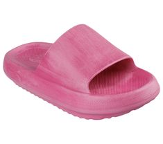 Slide into supportive comfort and on trend sculpted style wearing Skechers Foamies Arch Fit Horizon - Make-Believe. This vegan slide features a Foamies EVA single band upper and an Arch Fit contoured footbed. | Skechers Women's Foamies: Arch Fit Horizon - Make-Believe Sandals | Medium Width | Patented Skechers Arch Fit contoured footbed with podiatrist-certified arch support | Podiatrist-designed shape developed with 20 years of data and 120, 000 unweighted foot scans | Contoured footbed helps mold to your foot to reduce shock and increase weight dispersion | Sculpted Foamies EVA lightweight upper | Crafted with 100% vegan materials | Flexible traction outsole | 1 1/4-inch height | Machine washable, dry in shade | Skechers and Arch Fit Womens Slides Sandals, Make Believe, Weekend Sale, Skechers Women, Womens Slides, Personal Marketing, Material Design, Arch Support, Pink Fashion